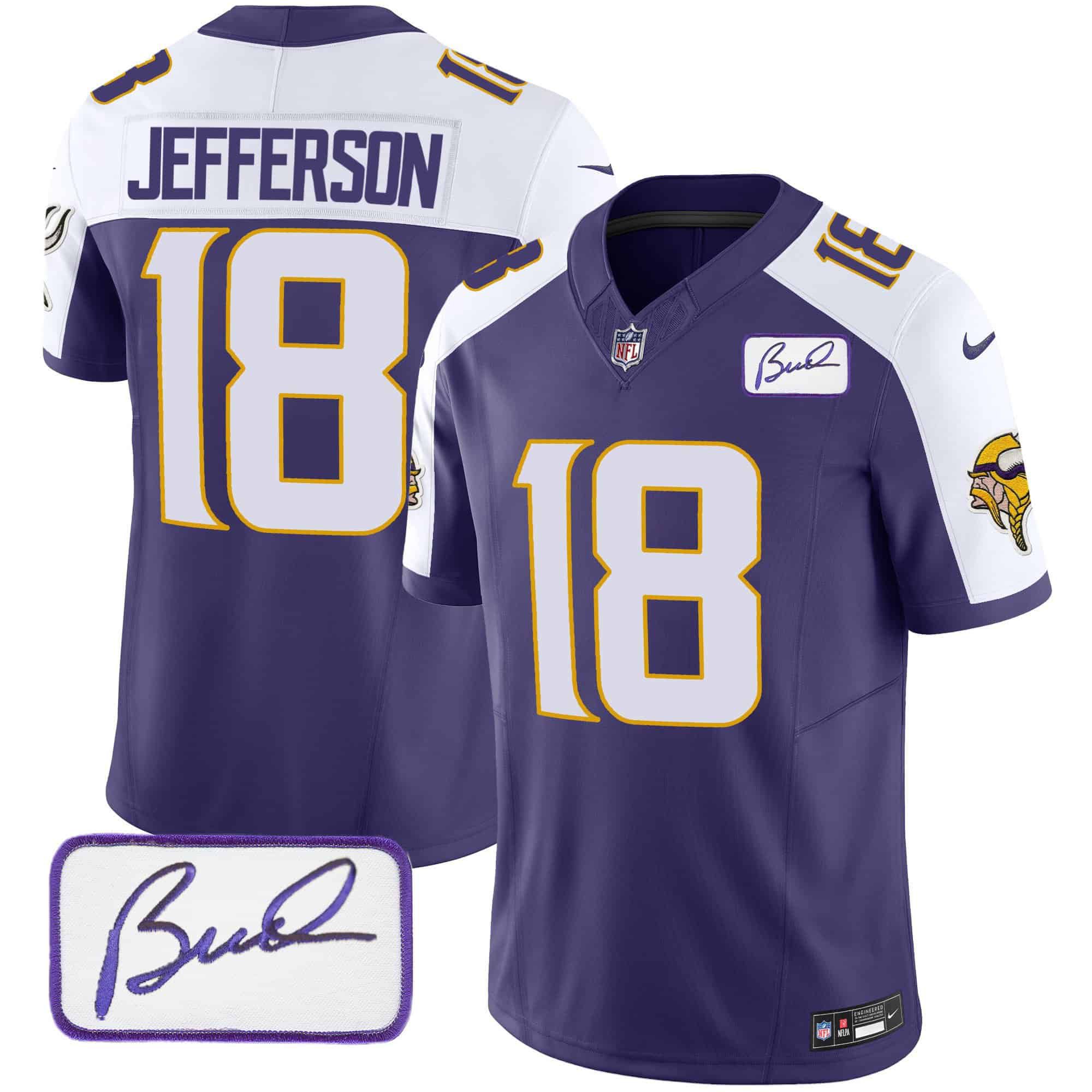 Men Minnesota Vikings 18 Jefferson Purple 2024 Nike Bud Grant Patch Classic Limited NFL Jersey style 2
